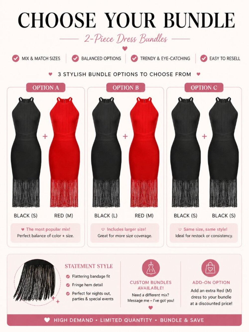 2-Piece Fringe Bandage Dress Bundles | Mixed Sizes | Wholesale Reseller Lot - Picture 2 of 9